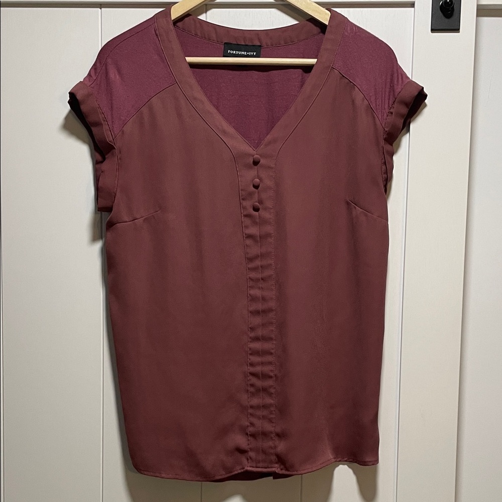 Fortune + Ivy Burgundy Blouse with Buttons